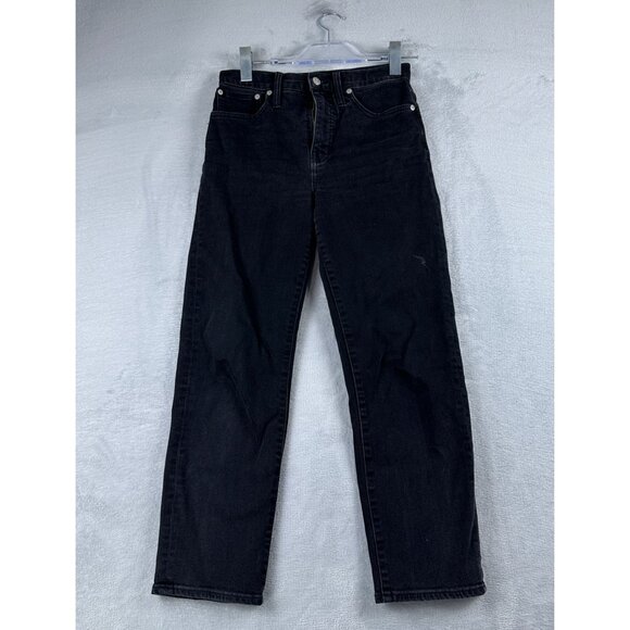 Madewell Classic Straight Leg Jeans Womens Size 25 High Rise Stretch Black - Picture 1 of 13